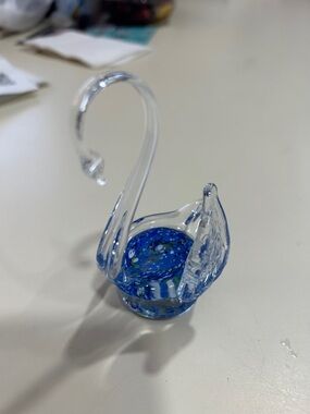 Blown Glass Swan Figurine in Blue